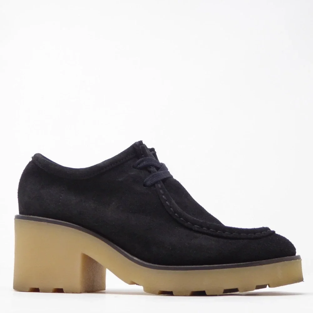 Clarks Women Originals Wallabee Shoes Boots Black Suede Heeled Platform 6.5M